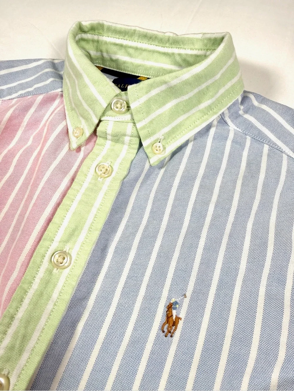 RALPH LAUREN Boys’ Multi-Colored Pastel Stripe Oxford Button Down 8 Preppy